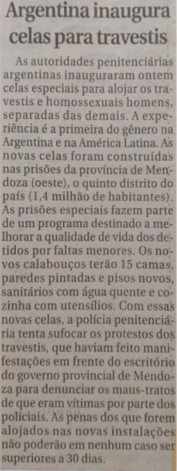 Argentina inaugura celas para travestis